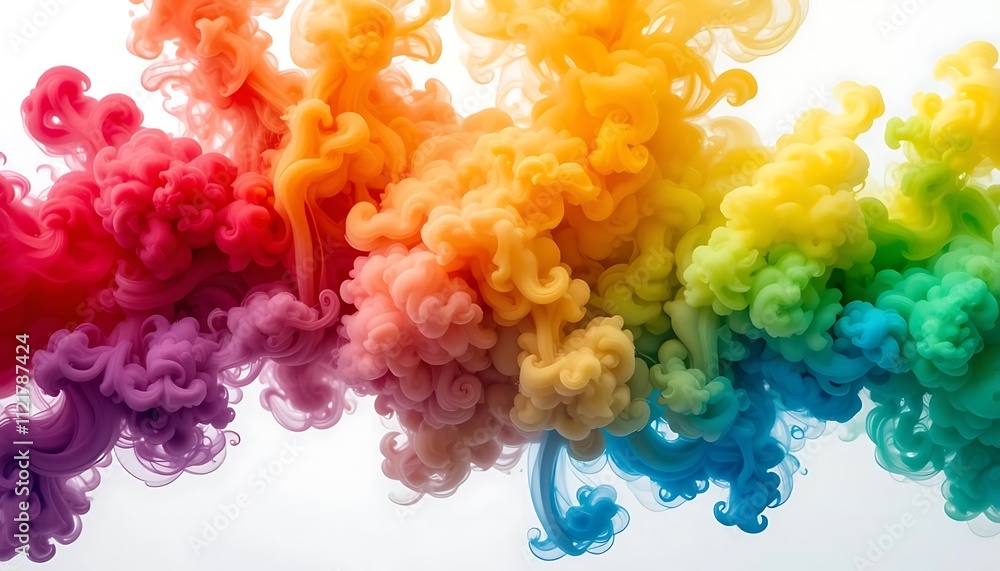 Playful Rainbow Smoke Clouds. Vibrant Colors on White Playful Rainbow Smoke Clouds. Vibrant Colors on White