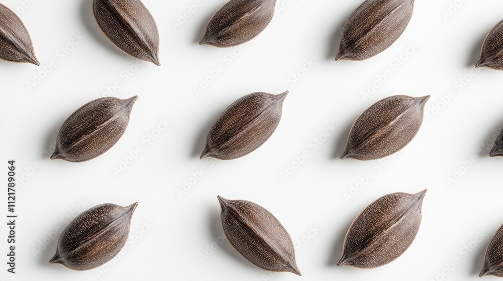 Sunflower seed pattern isolated on a clean white background showcasing their unique shapes and textures in a minimalist design. Sunflower seed pattern isolated on a clean white background showcasing their unique shapes and textures in a minimalist design.