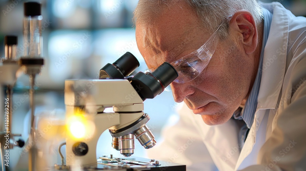 A scientist examines a sample of cells under a microscope, observing the minute details to understand the biological processes at work A scientist examines a sample of cells under a microscope, observing the minute details to understand the biological processes at work