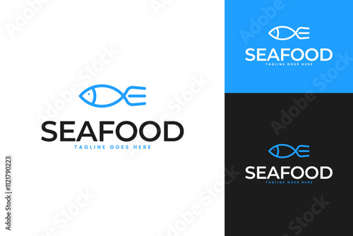 Fish and fork logo design for seafood restaurant and fine dining concept vector symbol illustration