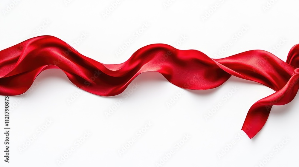 Elegant red satin ribbon banner draped gracefully on a clean white background for festive or decorative use in design projects. Elegant red satin ribbon banner draped gracefully on a clean white background for festive or decorative use in design projects.