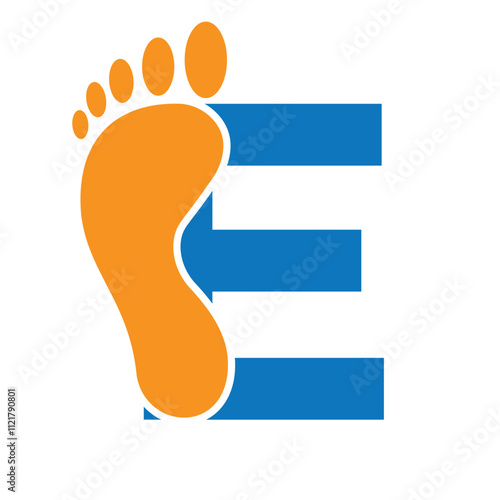 Initial Letter E Foot Logo Design Concept For Step Symbol Vector Sign