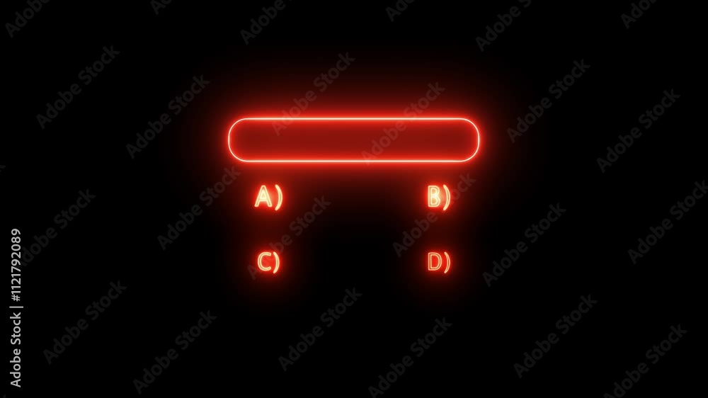 Neon quiz game template. Four options answers for knowledge exam in school, tv show. Frame with space for text. Luminous border. Neon quiz game template. Four options answers for knowledge exam in school, tv show. Frame with space for text. Luminous border.