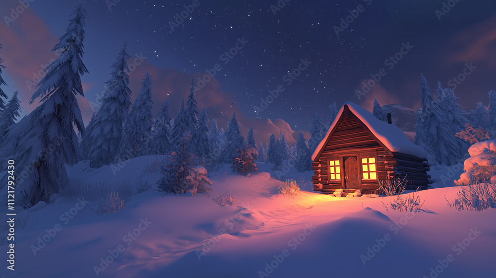 Disegno di una casa nel bosco immersa nella neve Disegno di una casa nel bosco immersa nella neve