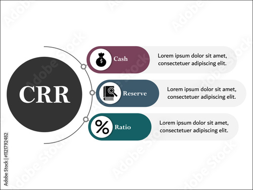 CRR - Cash Reserve Ratio acronym. Infographic template with icons and description placeholder photo