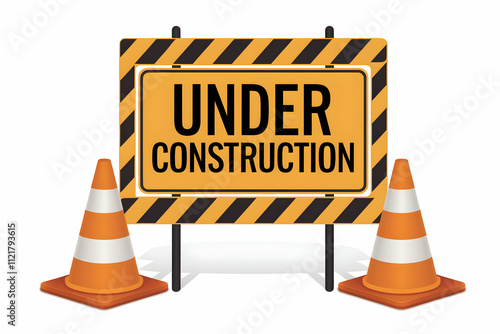 Under Construction sign against simple white background evokes construction progress
