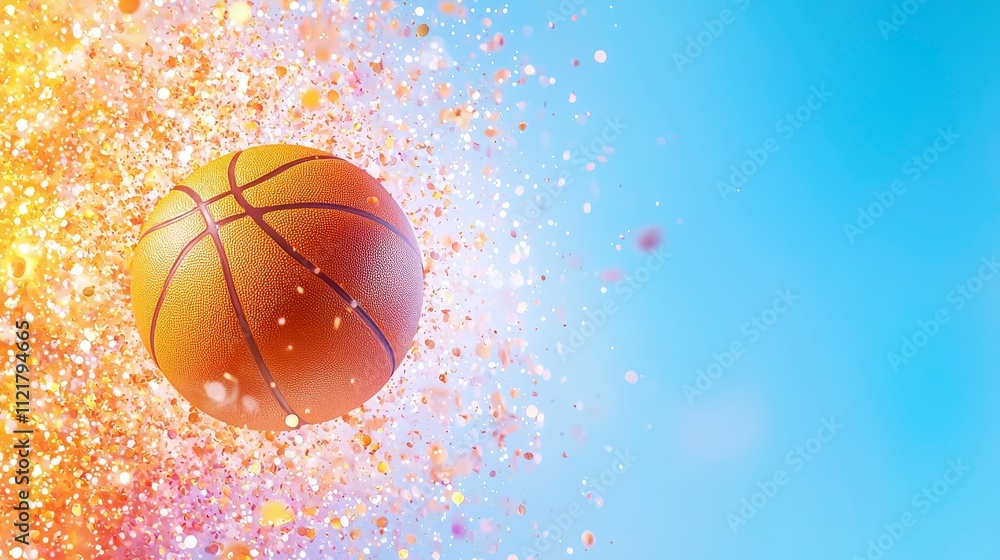 Dynamic basketball image showcasing vibrant colors, motion, and energy, perfect for sports-themed projects, advertisements, or promotional materials. Dynamic basketball image showcasing vibrant colors, motion, and energy, perfect for sports-themed projects, advertisements, or promotional materials.