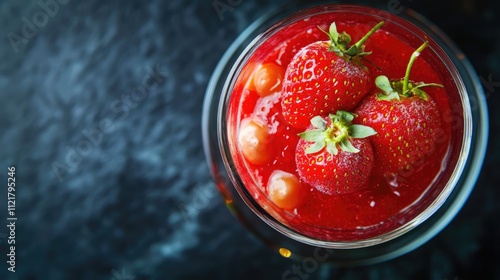 Wallpaper Mural Strawberry dessert in glass with fresh strawberries and syrup on dark background view from above Torontodigital.ca
