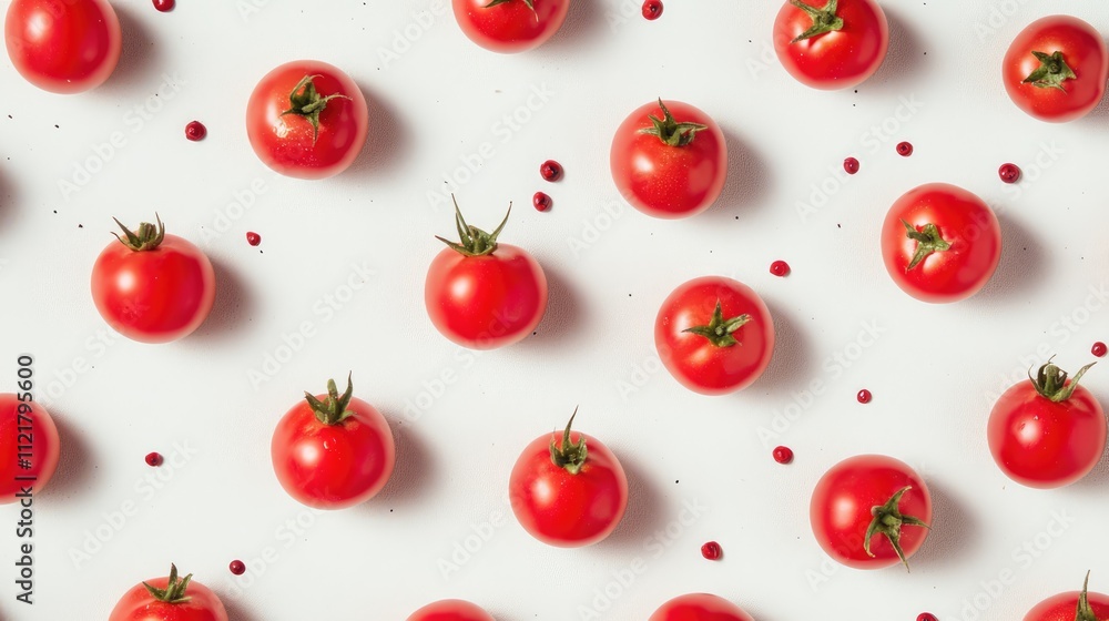 Fresh red tomatoes arranged in a creative pattern against a clean white background showcasing vibrant colors and healthy produce. Fresh red tomatoes arranged in a creative pattern against a clean white background showcasing vibrant colors and healthy produce.