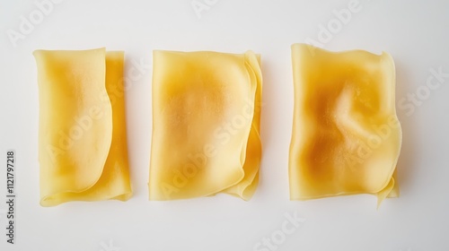 Thai dessert rolls Tong Muan displayed on a white background showcasing their unique texture and traditional culinary artistry photo