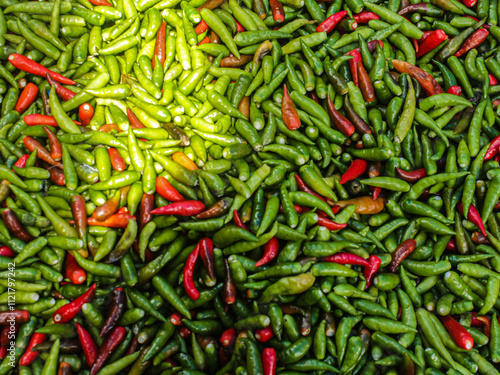 pile of cayenne pepper in the traditional market. cayenne pepper is used as a cooking ingredient and also a spice that gives a spicy sensation to food