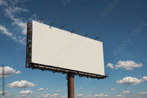 Large blank billboard against a bright blue sky. Perfect for advertising mockups