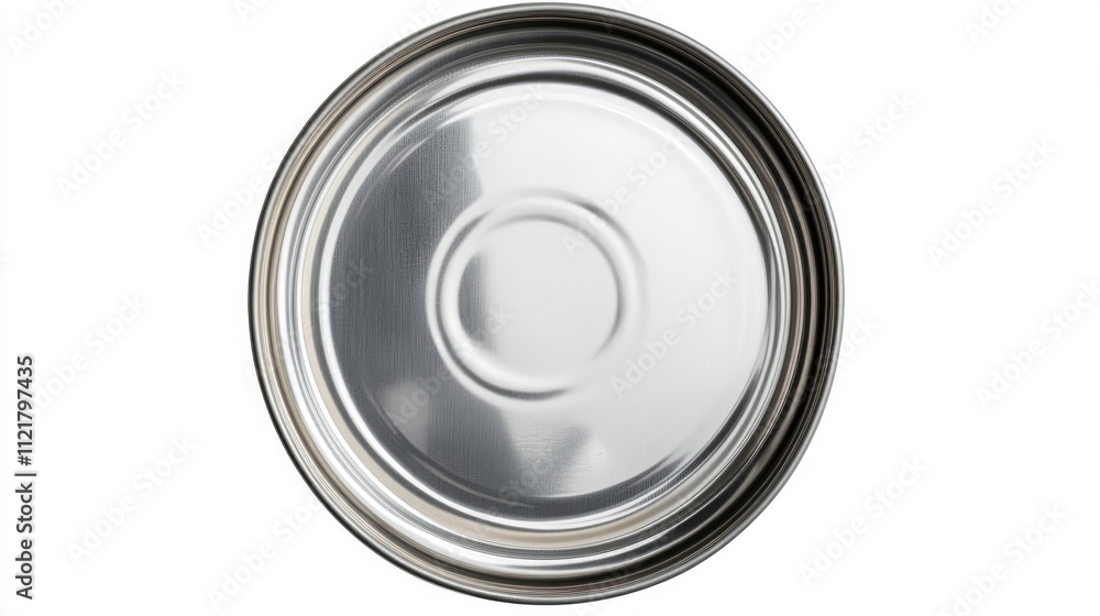 Isolated top view of an empty metal can lid on a clean white background for packaging and manufacturing concepts Isolated top view of an empty metal can lid on a clean white background for packaging and manufacturing concepts