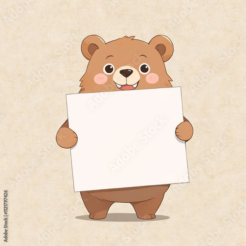 Cute cartoon animal holding a blank sign. Perfect for announcements, invitations or animal related designs photo