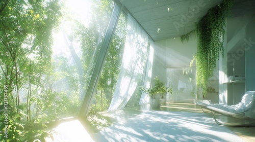 Serene Oasis: Sunlit Nature Corridor in Modern Architecture