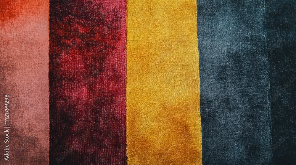 Fototapeta premium Multicolored velvet fabric swatches showcasing various tones for furniture upholstery and design inspiration closeup background