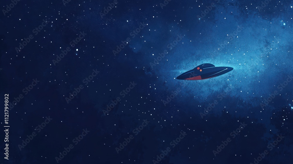 Obraz premium Solitary Spaceship in the Vast Cosmos: A Journey Through the Starry Night
