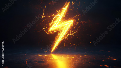 3D render flash, lightning, sale yellow thunder bolt storm charges Electricity, blitz strike digital element. Discount, bright idea concept Illustration in cartoon plastic style on. 3D Illustration