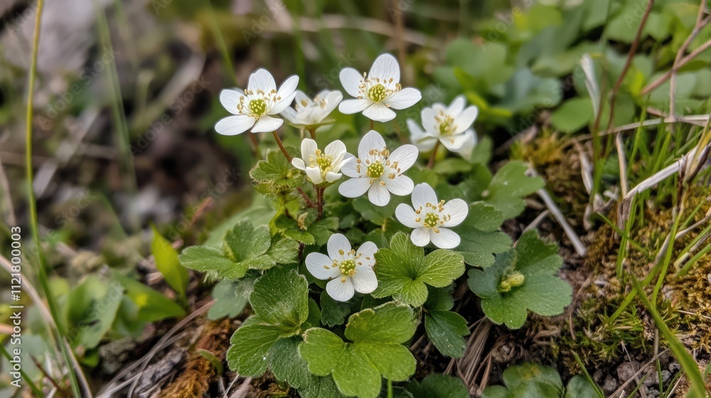 Delicate white flowers in a lush green setting showcasing the serene beauty of nature and vibrant springtime flora Delicate white flowers in a lush green setting showcasing the serene beauty of nature and vibrant springtime flora