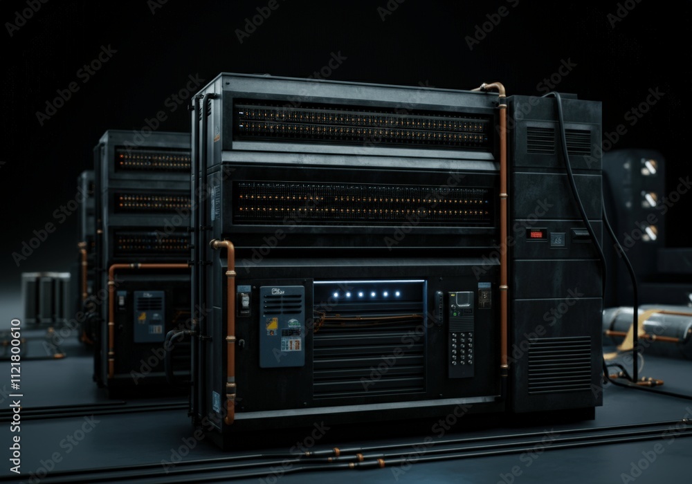 Obraz premium Retro Futuristic Server Room Technology