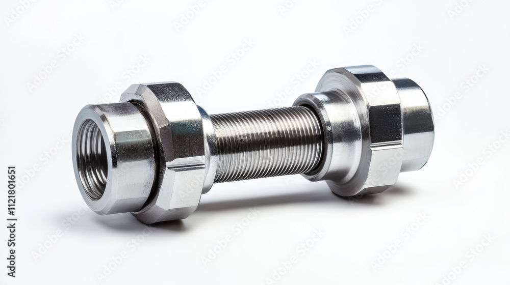 Quick fitting joint for pneumatic piping with straight design isolated on white background for industrial and mechanical applications Quick fitting joint for pneumatic piping with straight design isolated on white background for industrial and mechanical applications