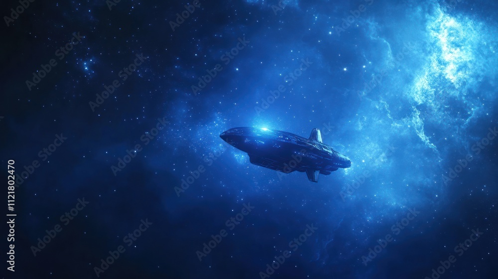 Solitary Spaceship Journey Through Cosmic Nebula Solitary Spaceship Journey Through Cosmic Nebula