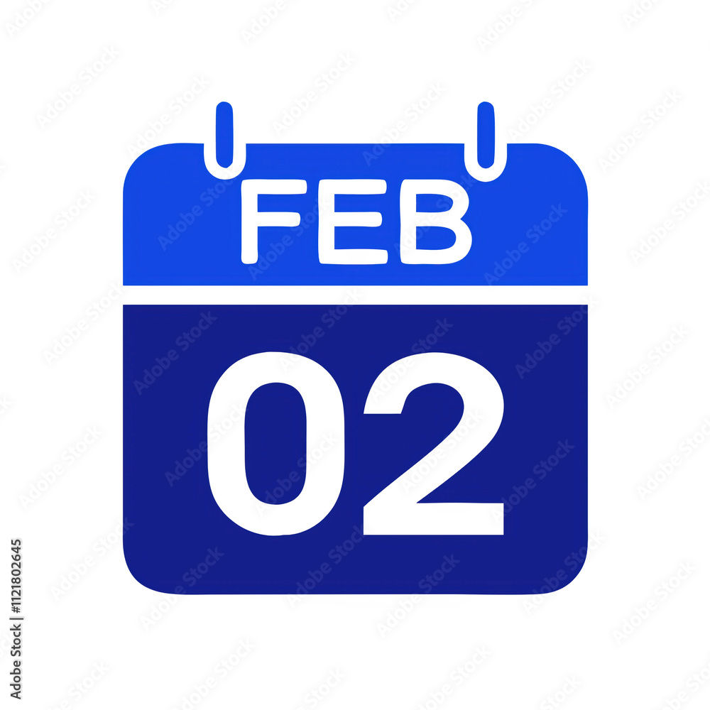 February 2 calendar icon in blue and white flat design February 2 calendar icon in blue and white flat design