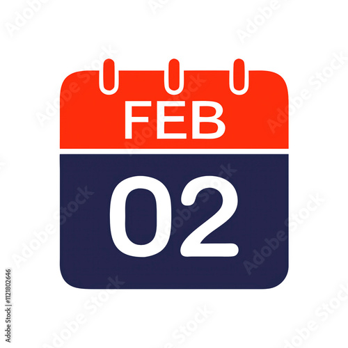 February 2 calendar icon in red and white flat design