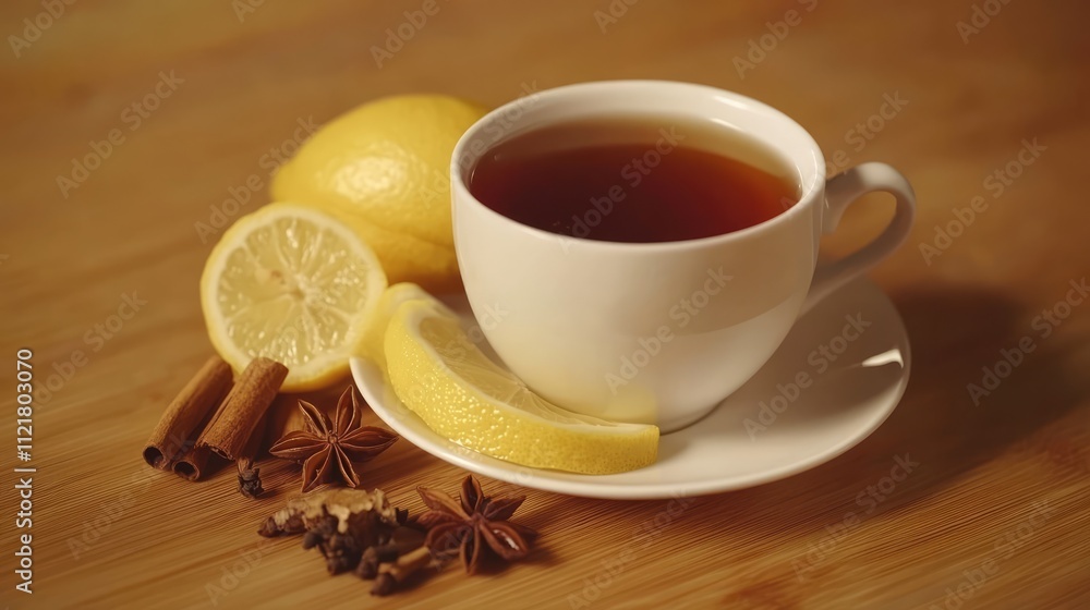 Ginger honey lemon tea with spices arranged on a wooden surface showcasing natural flavors and a warm inviting atmosphere