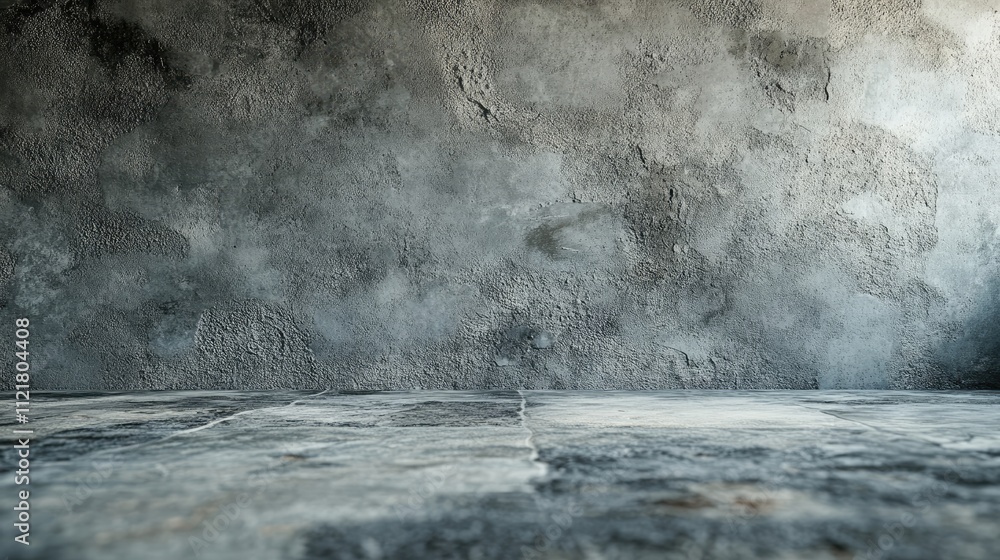 Interior renovation space with gray concrete wall and floor ready for tile installation showcasing potential design options.