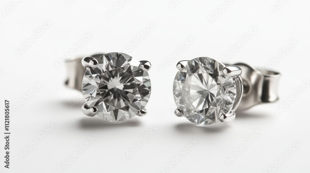 Elegant silver diamond stud earrings displayed on a clean white background showcasing their brilliance and timeless design. Elegant silver diamond stud earrings displayed on a clean white background showcasing their brilliance and timeless design.
