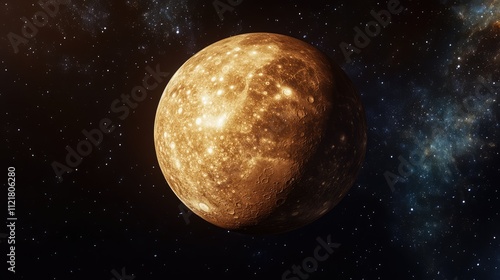 Mercury Planet Detailed Close-Up with Textured Surface Against Cosmic Background