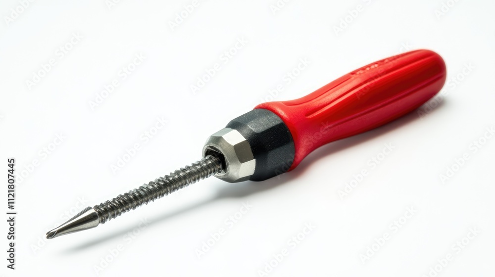 Red handled screwdriver on a white background showcasing tools and equipment for DIY home improvement and repair projects Red handled screwdriver on a white background showcasing tools and equipment for DIY home improvement and repair projects