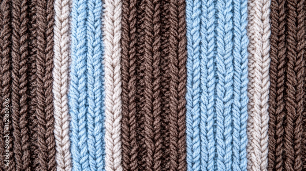 Elegant woolen knitwear texture featuring brown and pale blue stripes ideal for diverse design projects and creative textile applications. Elegant woolen knitwear texture featuring brown and pale blue stripes ideal for diverse design projects and creative textile applications.