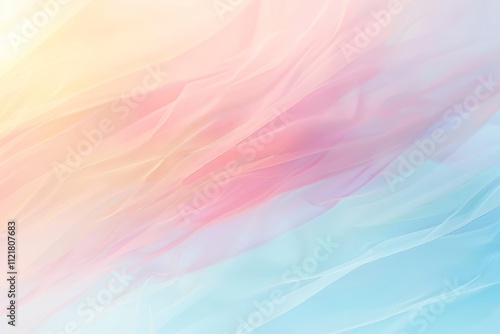 Soft Pastel Background with Flowing Fabric Texture, Abstract Design with Light Pink, Blue, and Yellow Hues for Elegant and Serene Aesthetic Applications