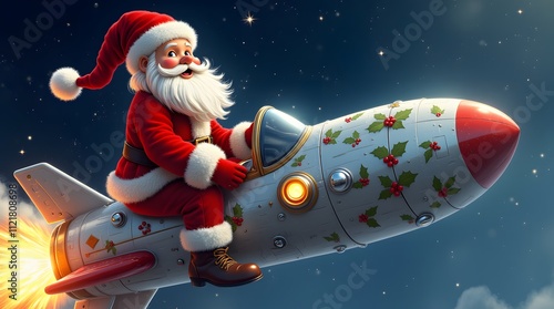 Santa's supersonic sleigh! A jolly Christmas rocket ride through the starry night. Ho ho ho!