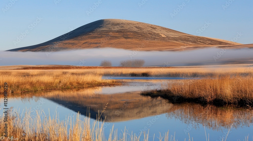 Majestic scottish highlands rolling hills and a mysterious misty loch in rugged terrain Majestic scottish highlands rolling hills and a mysterious misty loch in rugged terrain