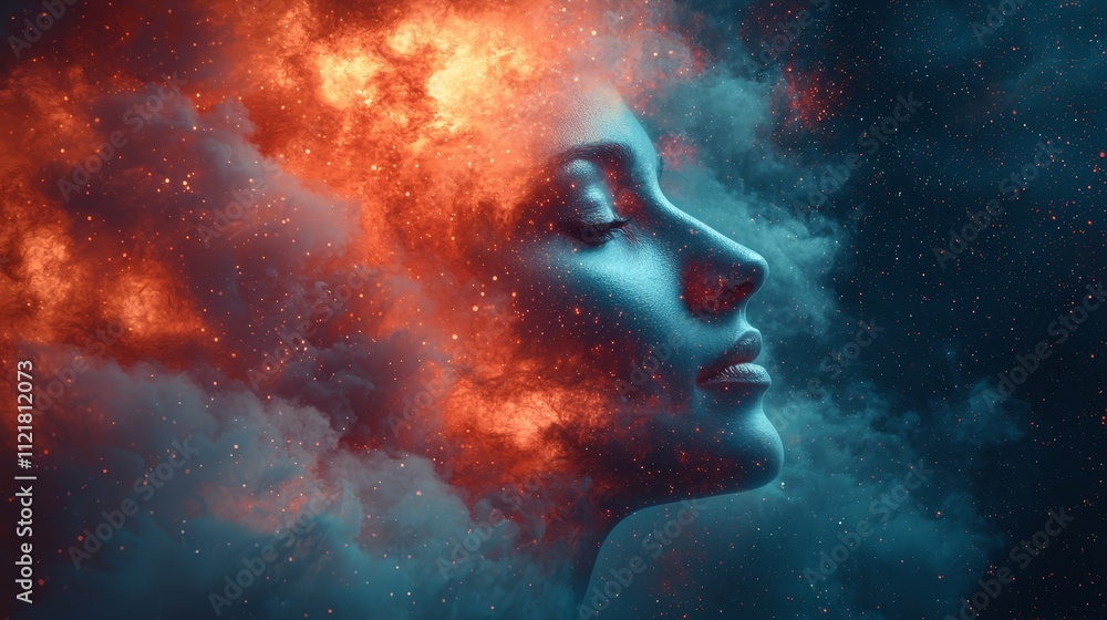  A woman's face is surrounded by a cloud of smoke