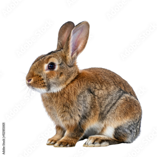 Side View of a Brown Rabbit Isolated on White Background