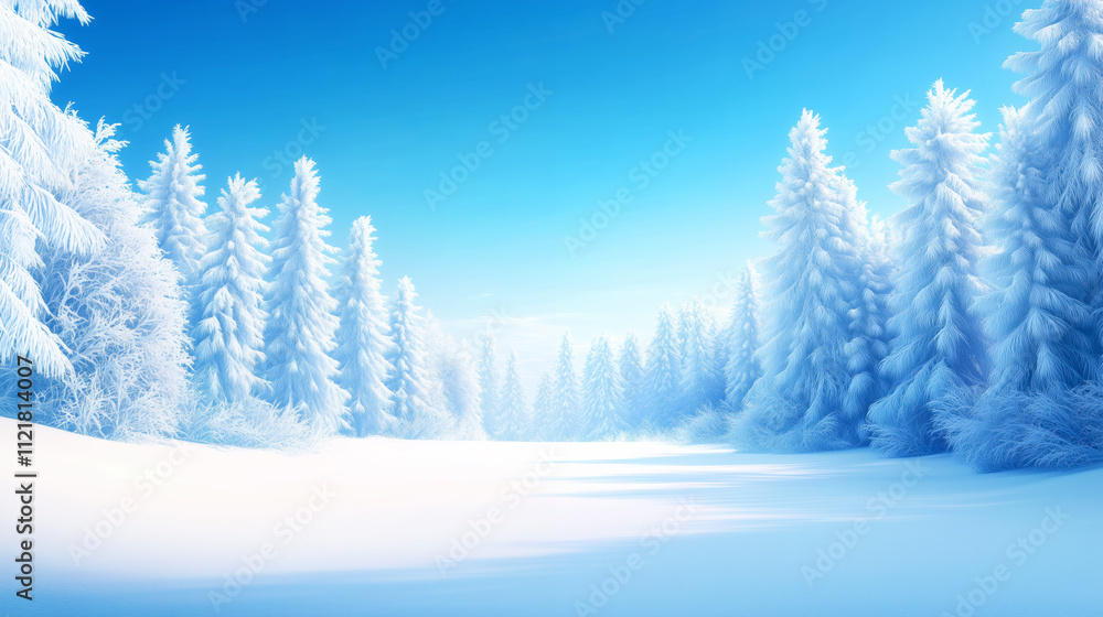 Fototapeta premium Winter landscape featuring snow-covered trees and blue sky