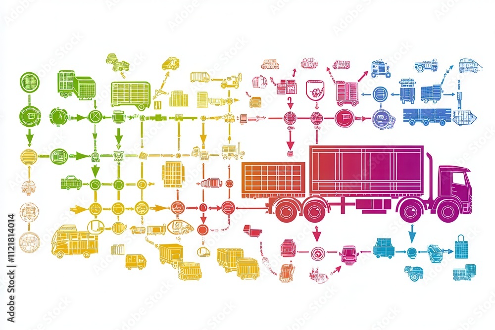 Fototapeta premium Colorful Distribution Workflow Illustration