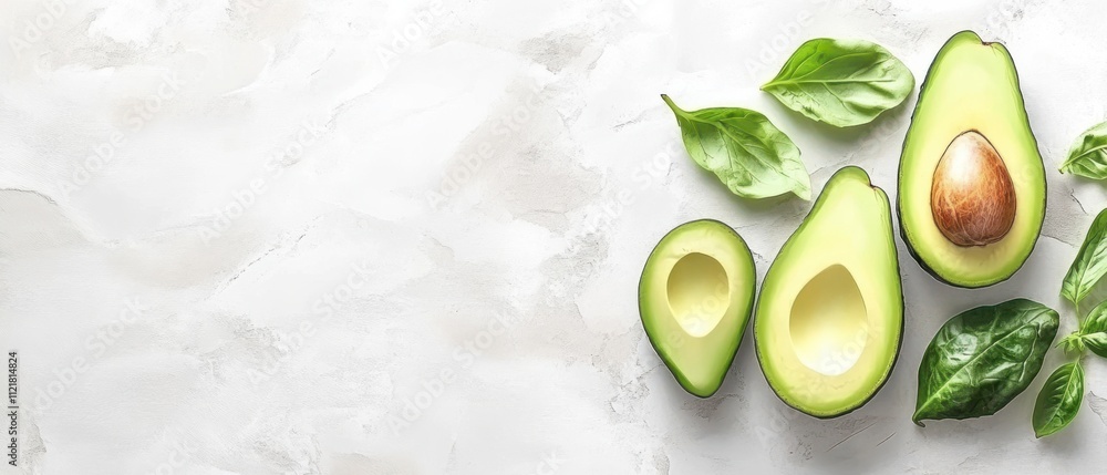 Fresh and Healthy Avocados: A Symbol of Nutrition and Culinary Delight on a Marble Background Fresh and Healthy Avocados: A Symbol of Nutrition and Culinary Delight on a Marble Background