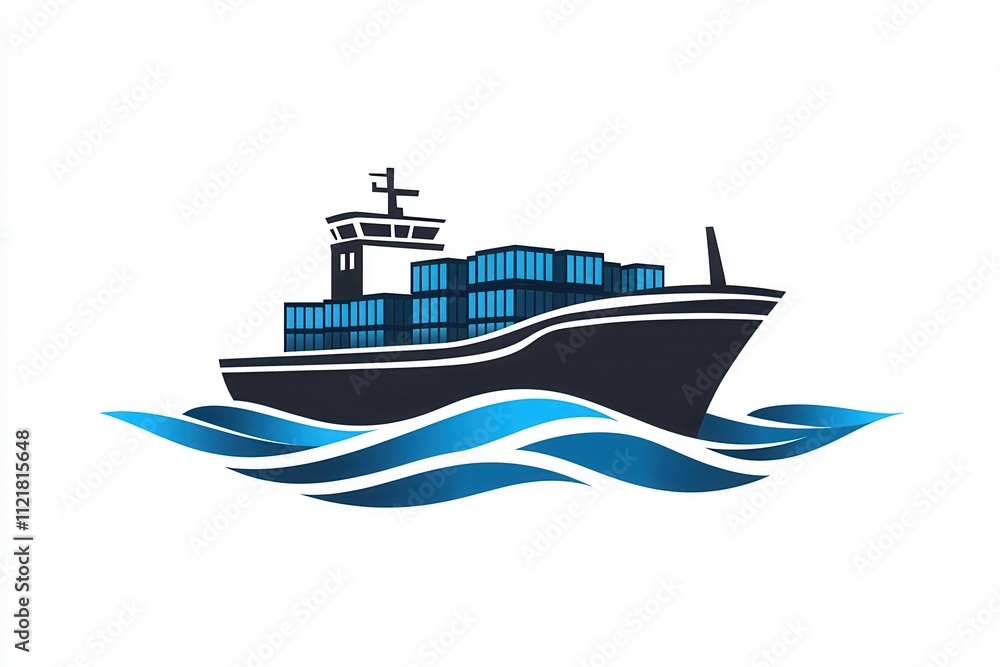 Obraz premium Modern Cargo Ship in Waves - Vector Illustration