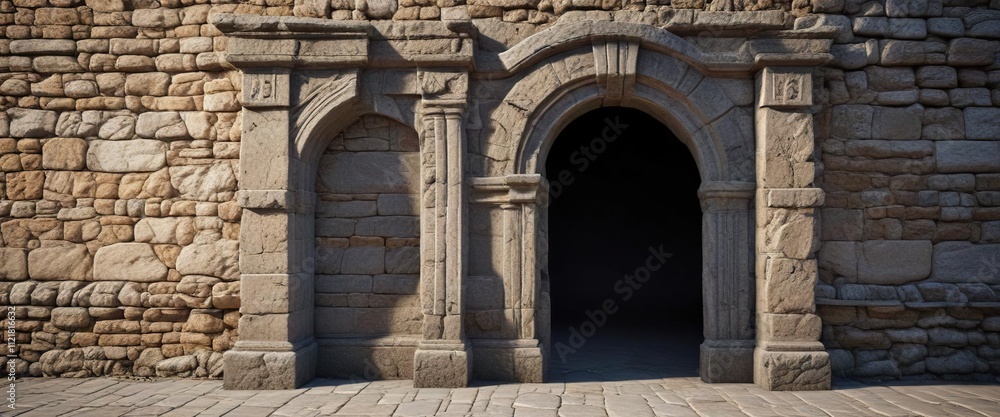 Fototapeta premium An ancient stone doorframe with a partially visible arch above, passageway, Norfolk