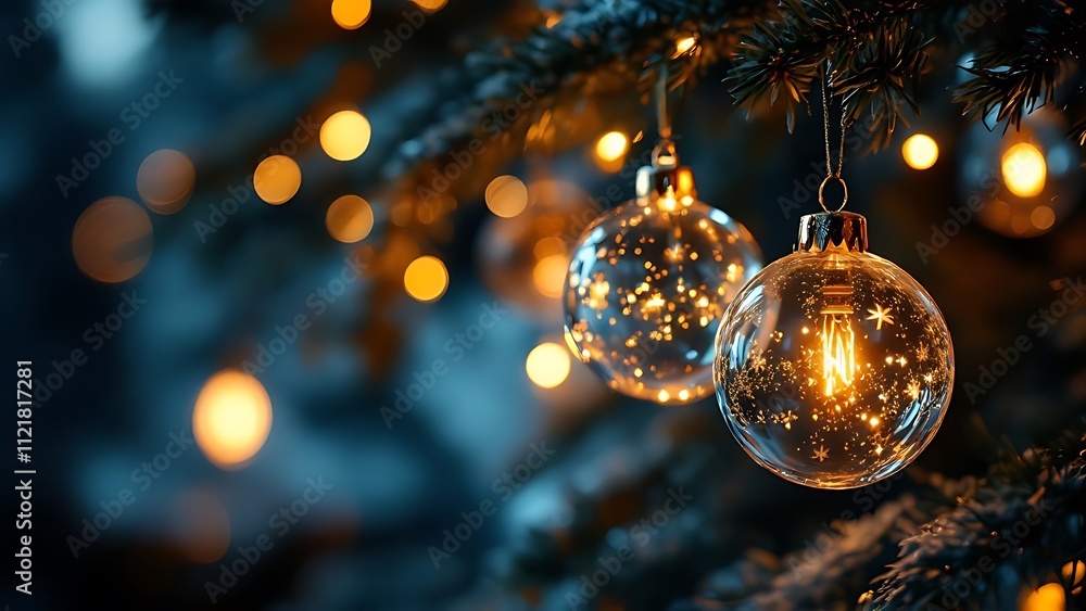 The luxurious glow of glass Christmas baubles with dreamy bokeh -Christmas Decoration The luxurious glow of glass Christmas baubles with dreamy bokeh -Christmas Decoration