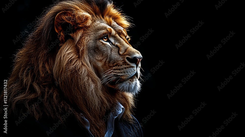 A close up of a lion's face on a black background A close up of a lion's face on a black background