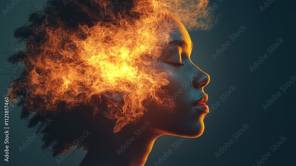 A woman with fire coming out of her head A woman with fire coming out of her head