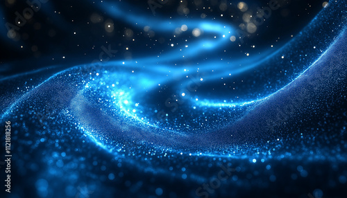 Blue glowing light speed lines on a black background