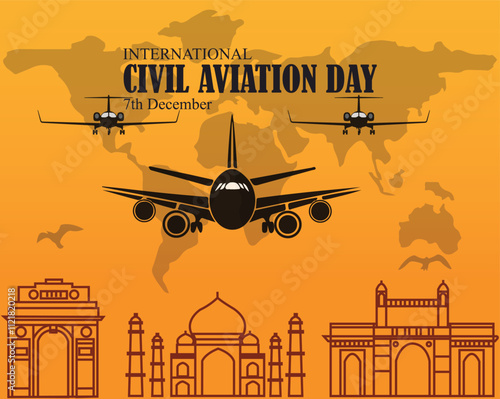 Banner design with a beautiful art and illustration about	International Civil Aviation Day.