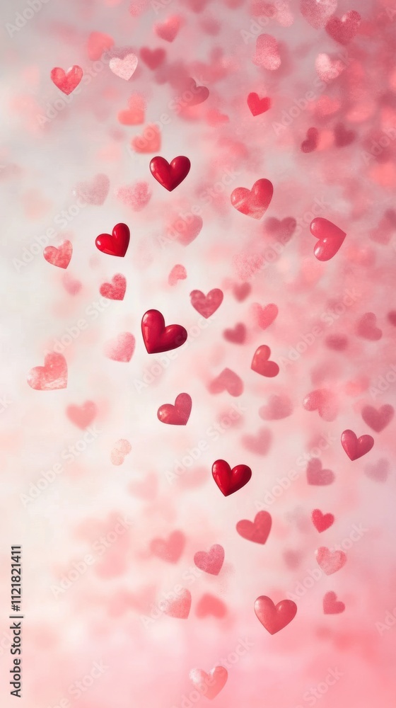 Translucent red hearts on pastel pink background abstract panorama Translucent red hearts on pastel pink background abstract panorama